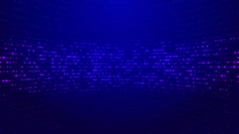 Neon dotted wave motion visual magenta lights, blue depth field, and glowing tun Stock Footage 340526849