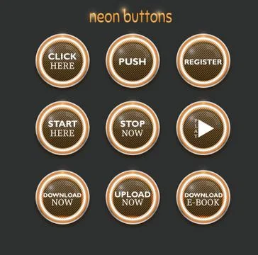Neon dowload buttons Stock Illustration