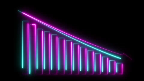 Neon Down Business Graph Animation, Glowing Chart, Financial Loss Concept Stock Footage 310057058
