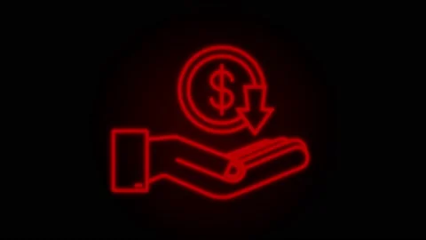 Neon Down Dollar Sign in hand. motion graphic Stock Footage 169274808
