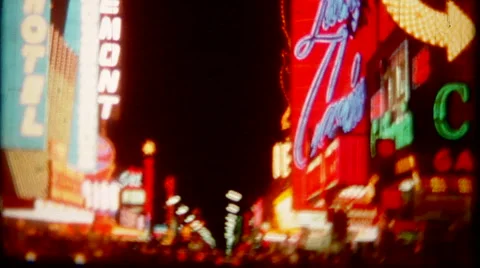 Neon in downtown Las Vegas and the Strip 1950s vintage film home movie 2559 Stock Footage