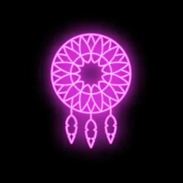 Neon dreamcatcher glowing on black background Stock Illustration