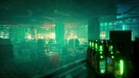 Neon-drenched bar in Asia devoid of patrons Stock Illustration