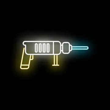 Neon drill icon illustrating work and construction tools Stock Illustration