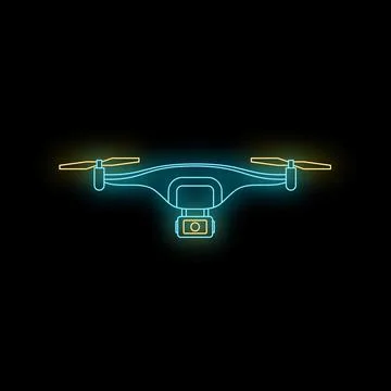 Neon drone with camera glowing outline technology Stock Illustration