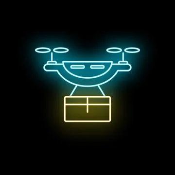 Neon drone delivering package representing modern logistics technology 스톡 일러스트