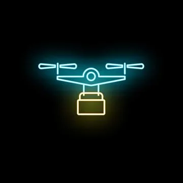 Neon drone delivering package representing future logistics shipping Stock Illustration