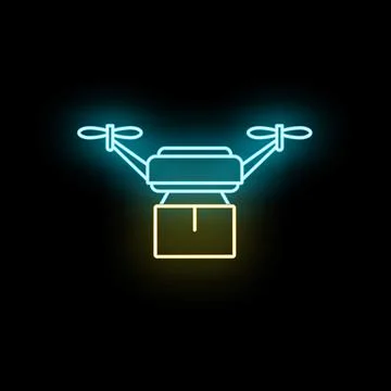 Neon drone delivering package representing future technology logistics Illustrazione stock