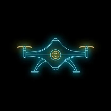 Neon drone icon representing modern technology and aerial surveillance Stock Illustration