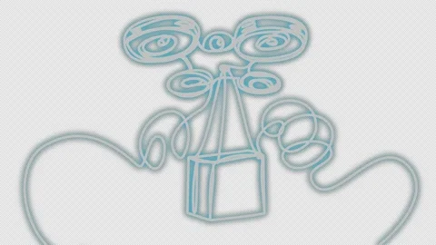 Neon drone with a parcel. Video stock 174907700