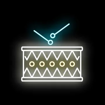 Neon drum with drumsticks on black background Stock Illustration