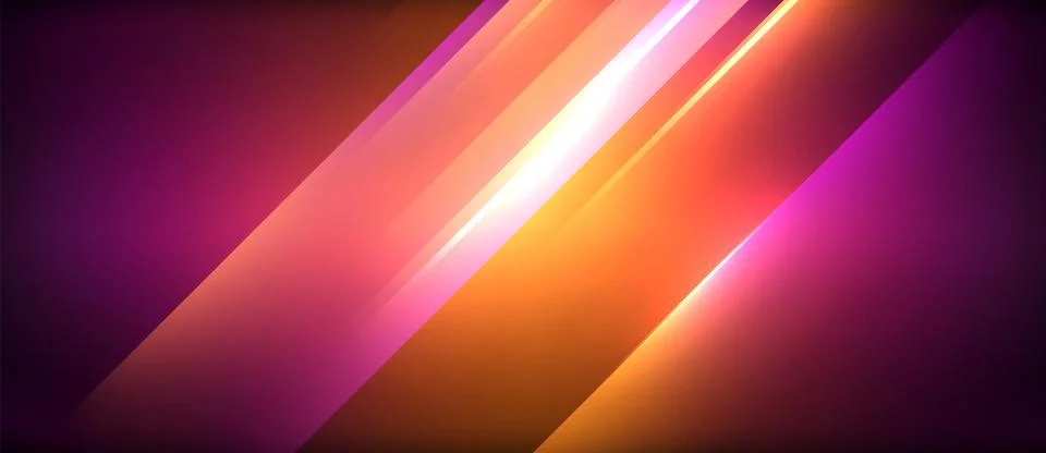 Neon dynamic diagonal light rays background. Techno digital geometric concept 스톡 일러스트