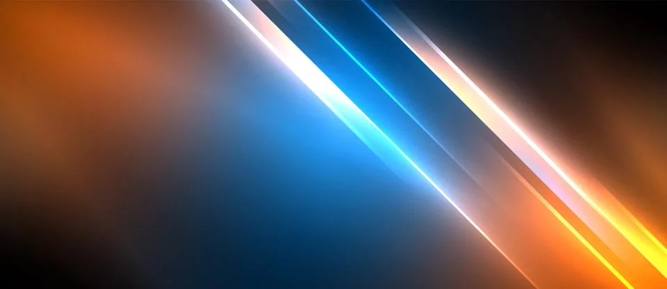 Neon dynamic diagonal light rays background. Techno digital geometric concept 스톡 일러스트