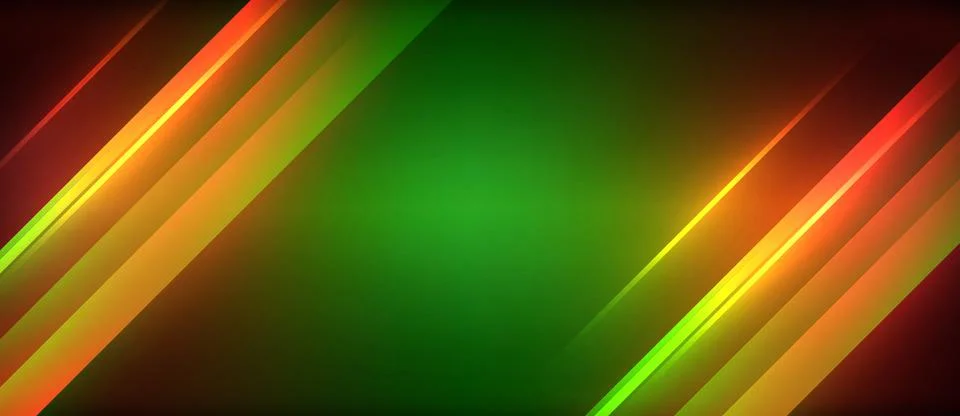 Neon dynamic diagonal light rays background. Techno digital geometric concept Stock Illustration