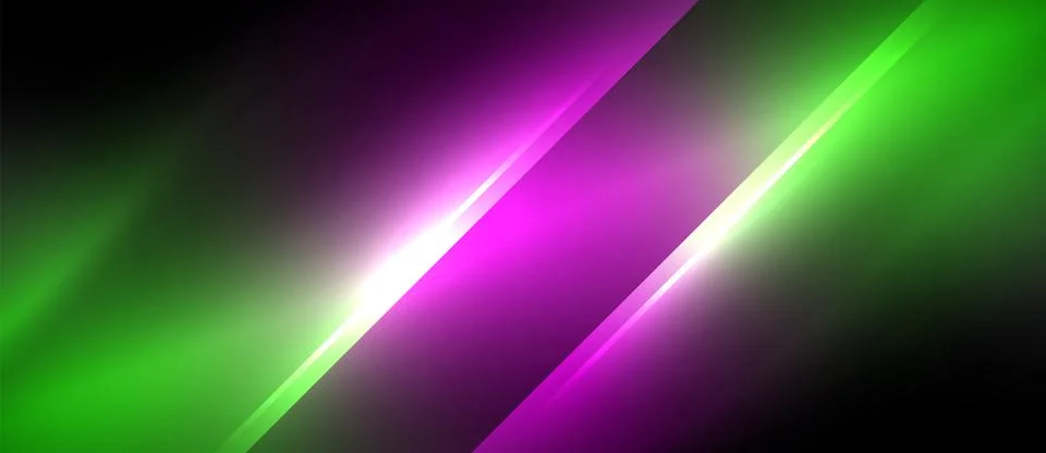 Neon dynamic diagonal light rays background. Techno digital geometric concept Stock Illustration