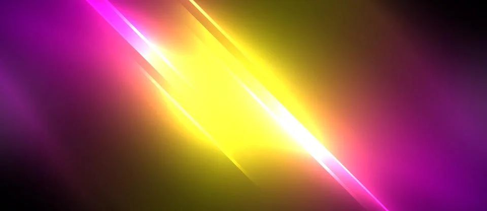 Neon dynamic diagonal light rays background. Techno digital geometric concept 스톡 일러스트