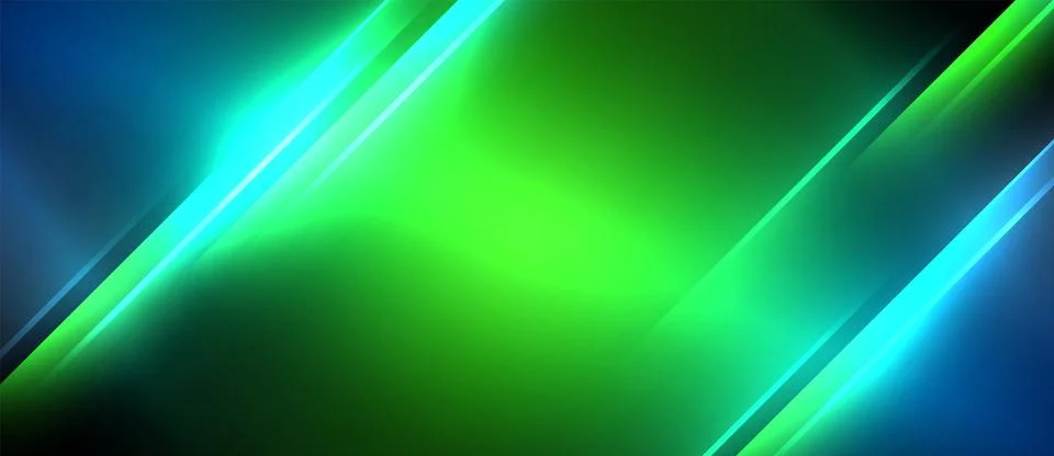 Neon dynamic diagonal light rays background. Techno digital geometric concept 스톡 일러스트