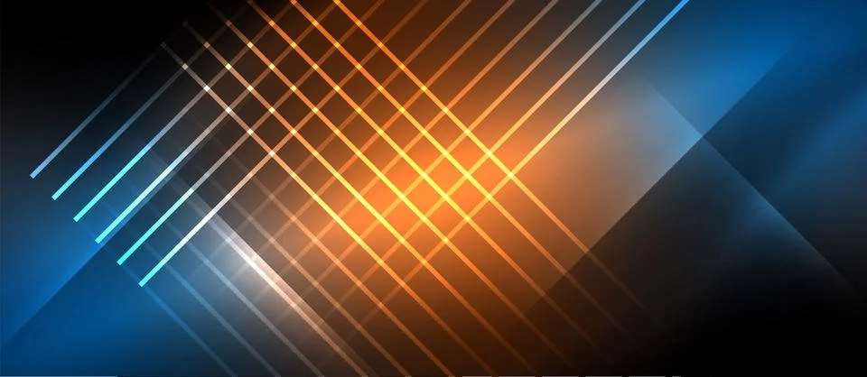 Neon dynamic diagonal light rays background. Techno digital geometric concept 스톡 일러스트