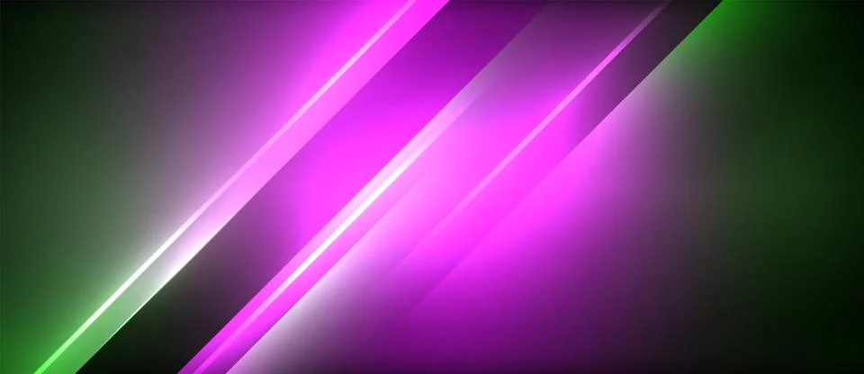 Neon dynamic diagonal light rays background. Techno digital geometric concept Stock Illustration