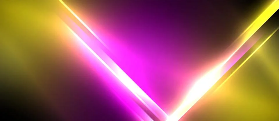Neon dynamic diagonal light rays background. Techno digital geometric concept Stock Illustration