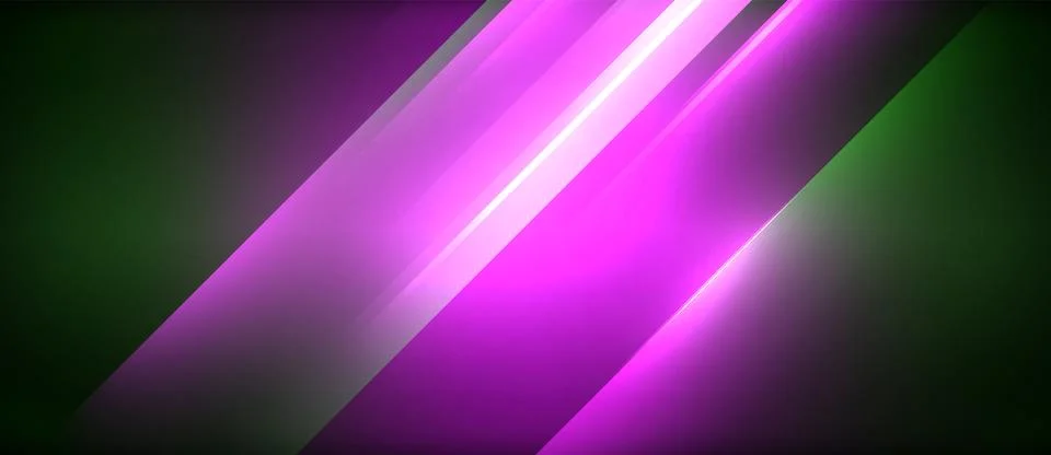 Neon dynamic diagonal light rays background. Techno digital geometric concept Stock Illustration