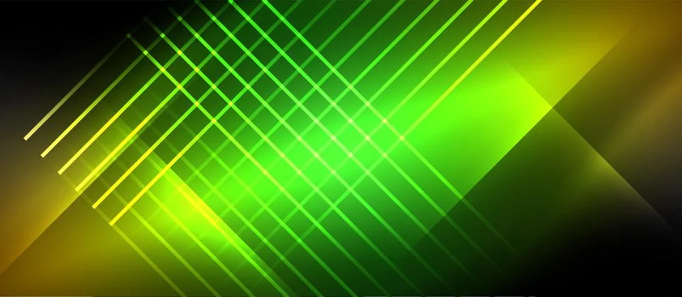 Neon dynamic diagonal light rays background. Techno digital geometric concept 스톡 일러스트