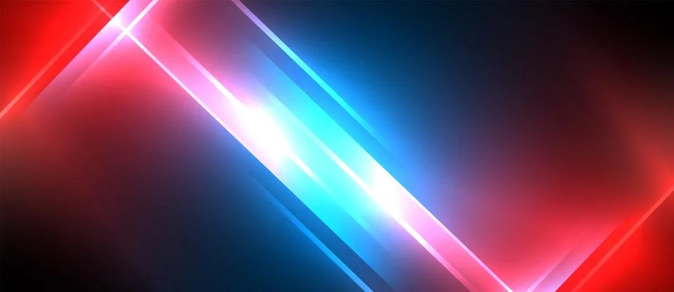 Neon dynamic diagonal light rays background. Techno digital geometric concept Stock Illustration