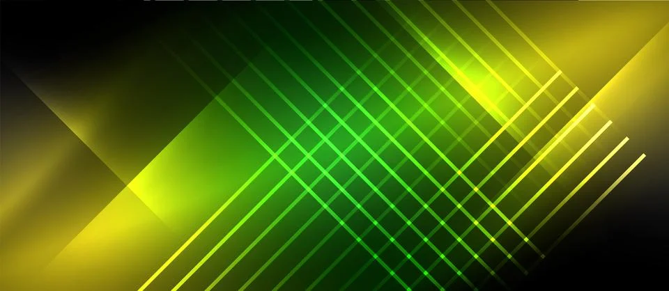 Neon dynamic diagonal light rays background. Techno digital geometric concept Stock Illustration