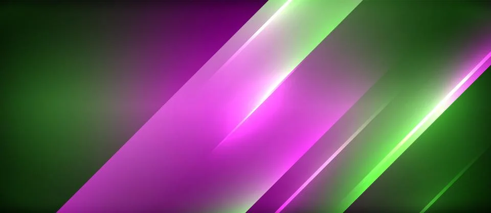 Neon dynamic diagonal light rays background. Techno digital geometric concept Stock Illustration