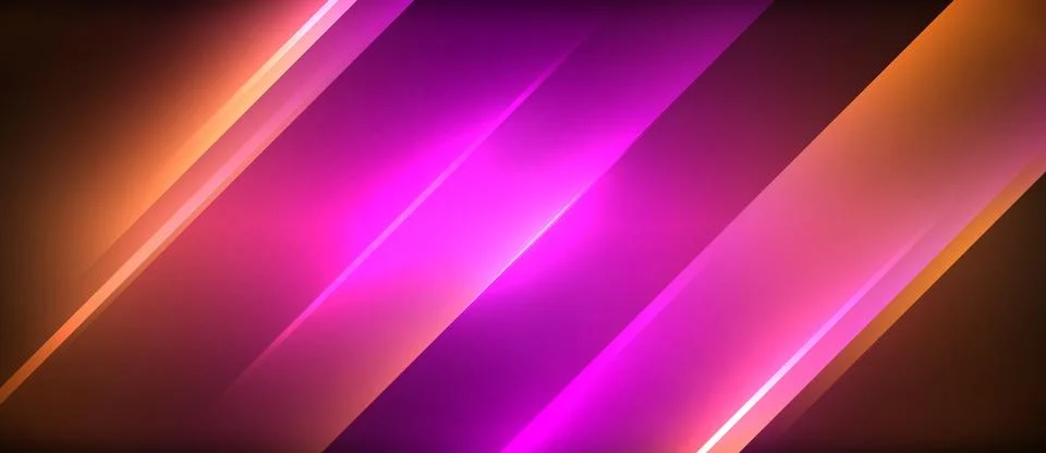 Neon dynamic diagonal light rays background. Techno digital geometric concept Stock Illustration
