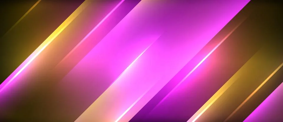 Neon dynamic diagonal light rays background. Techno digital geometric concept Stock Illustration