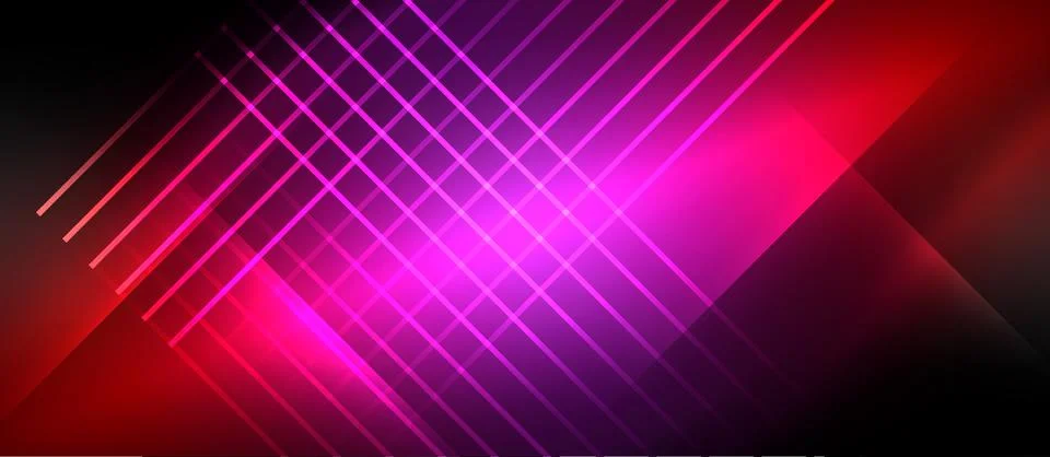 Neon dynamic diagonal light rays background. Techno digital geometric concept Stock Illustration