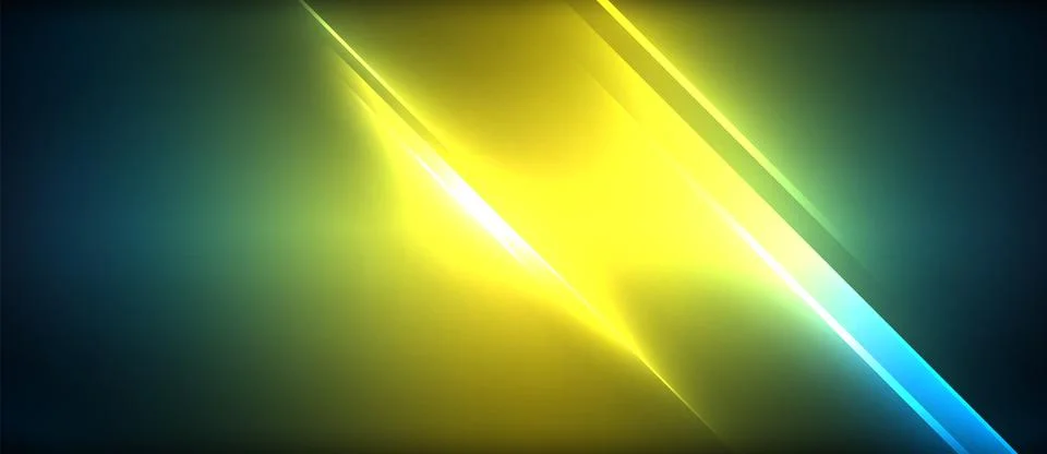 Neon dynamic diagonal light rays background. Techno digital geometric concept Stock Illustration
