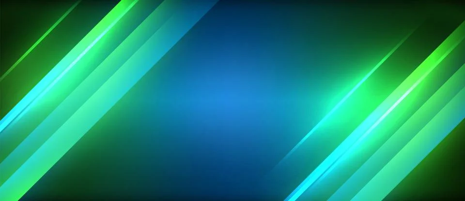 Neon dynamic diagonal light rays background. Techno digital geometric concept Stock Illustration
