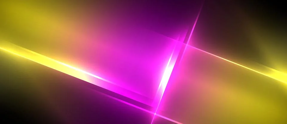 Neon dynamic diagonal light rays background. Techno digital geometric concept 스톡 일러스트