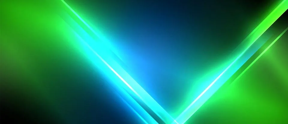 Neon dynamic diagonal light rays background. Techno digital geometric concept Stock Illustration