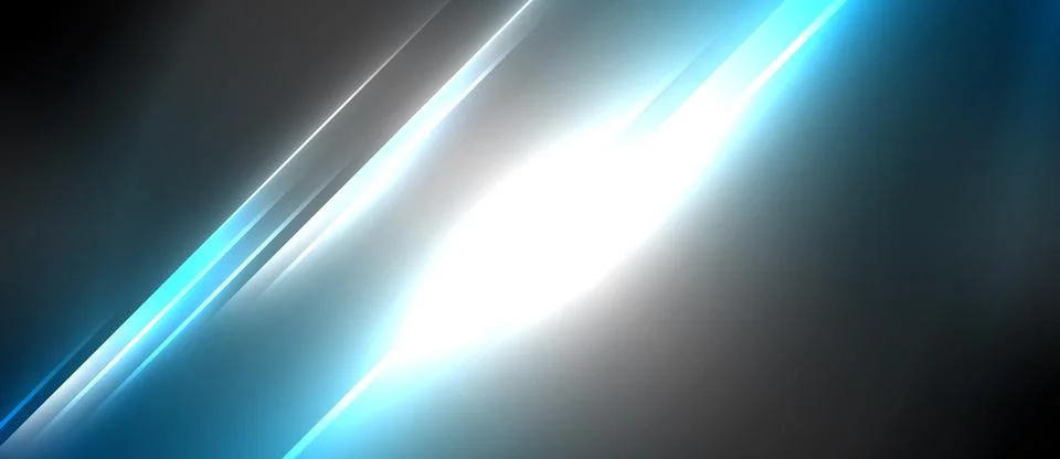 Neon dynamic diagonal light rays background. Techno digital geometric concept Stock Illustration