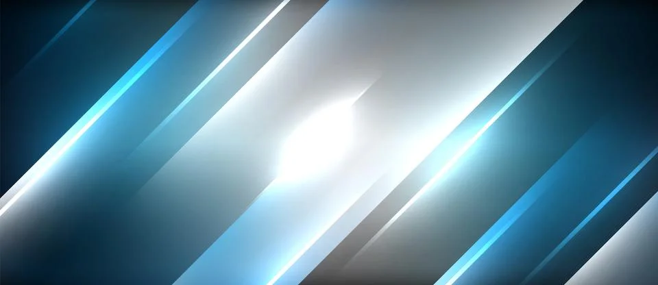 Neon dynamic diagonal light rays background. Techno digital geometric concept 스톡 일러스트