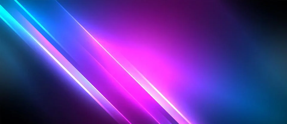 Neon dynamic diagonal light rays background. Techno digital geometric concept 스톡 일러스트