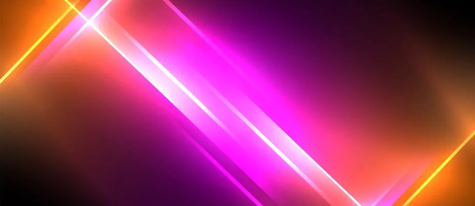 Neon dynamic diagonal light rays background. Techno digital geometric concept Stock Illustration