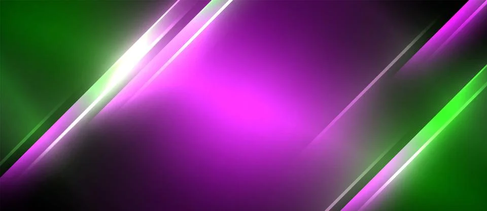 Neon dynamic diagonal light rays background. Techno digital geometric concept Stock Illustration
