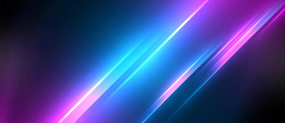 Neon dynamic diagonal light rays background. Techno digital geometric concept 스톡 일러스트