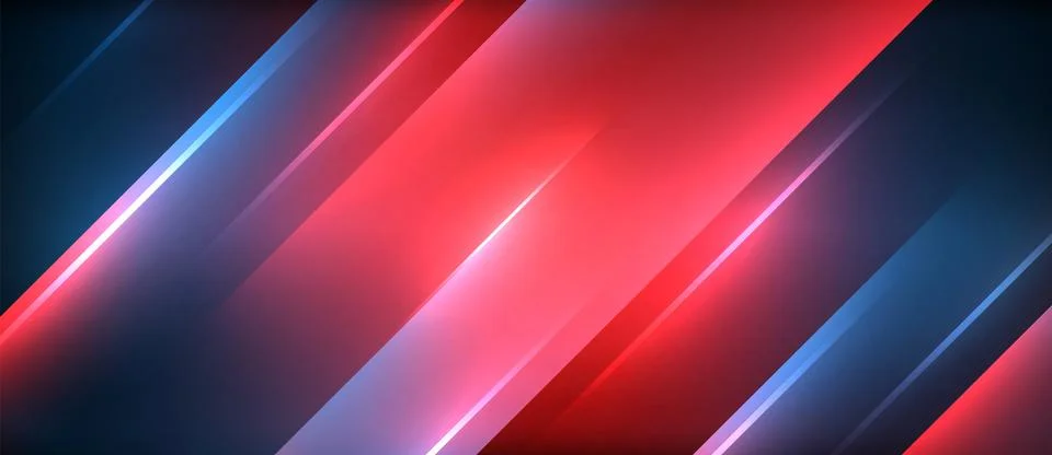 Neon dynamic diagonal light rays background. Techno digital geometric concept 스톡 일러스트