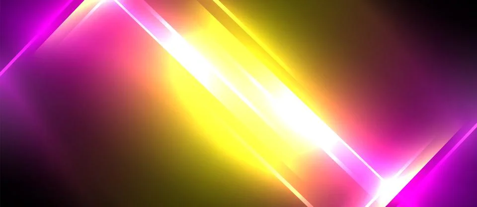 Neon dynamic diagonal light rays background. Techno digital geometric concept Stock Illustration