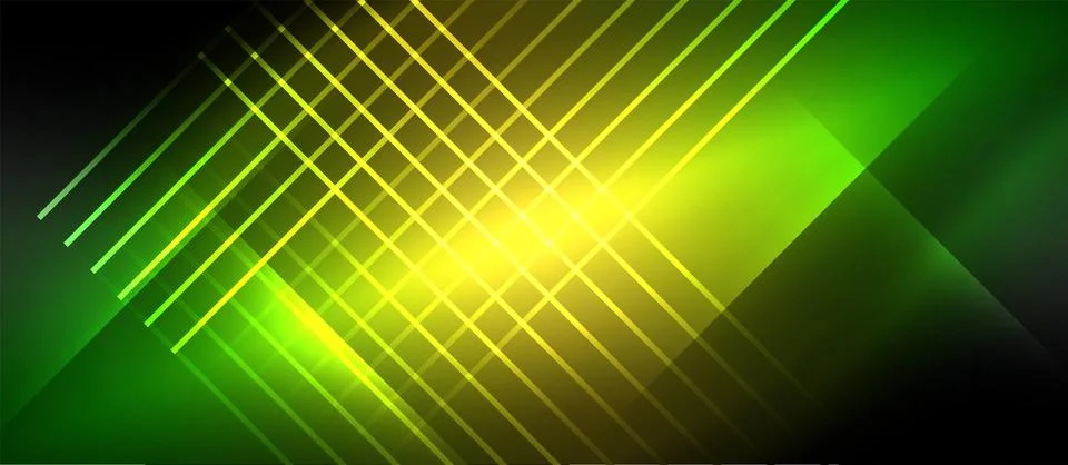 Neon dynamic diagonal light rays background. Techno digital geometric concept 스톡 일러스트