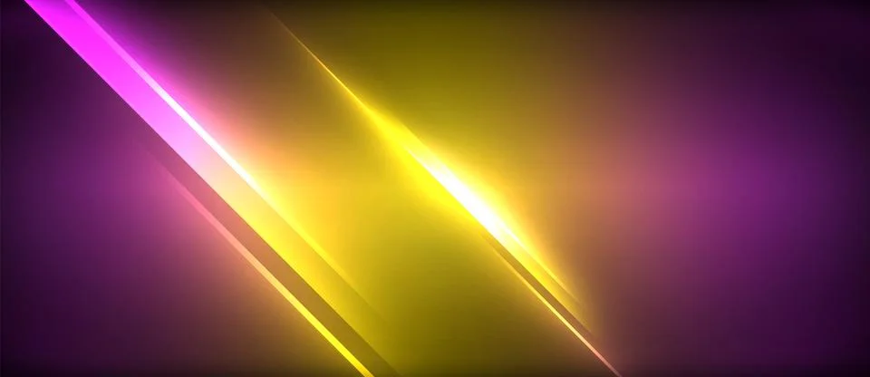 Neon dynamic diagonal light rays background. Techno digital geometric concept Illustrazione stock