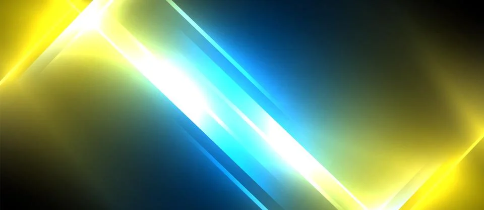 Neon dynamic diagonal light rays background. Techno digital geometric concept Illustrazione stock