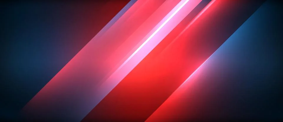 Neon dynamic diagonal light rays background. Techno digital geometric concept Stock Illustration