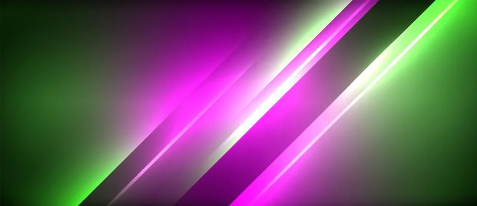 Neon dynamic diagonal light rays background. Techno digital geometric concept Stock Illustration
