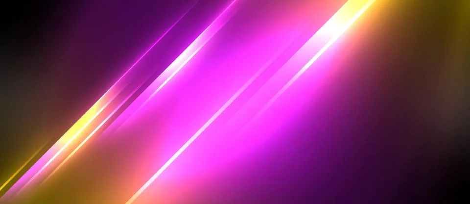 Neon dynamic diagonal light rays background. Techno digital geometric concept 스톡 일러스트